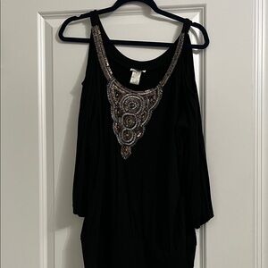 Cache Black Top with Silver Embellishments
